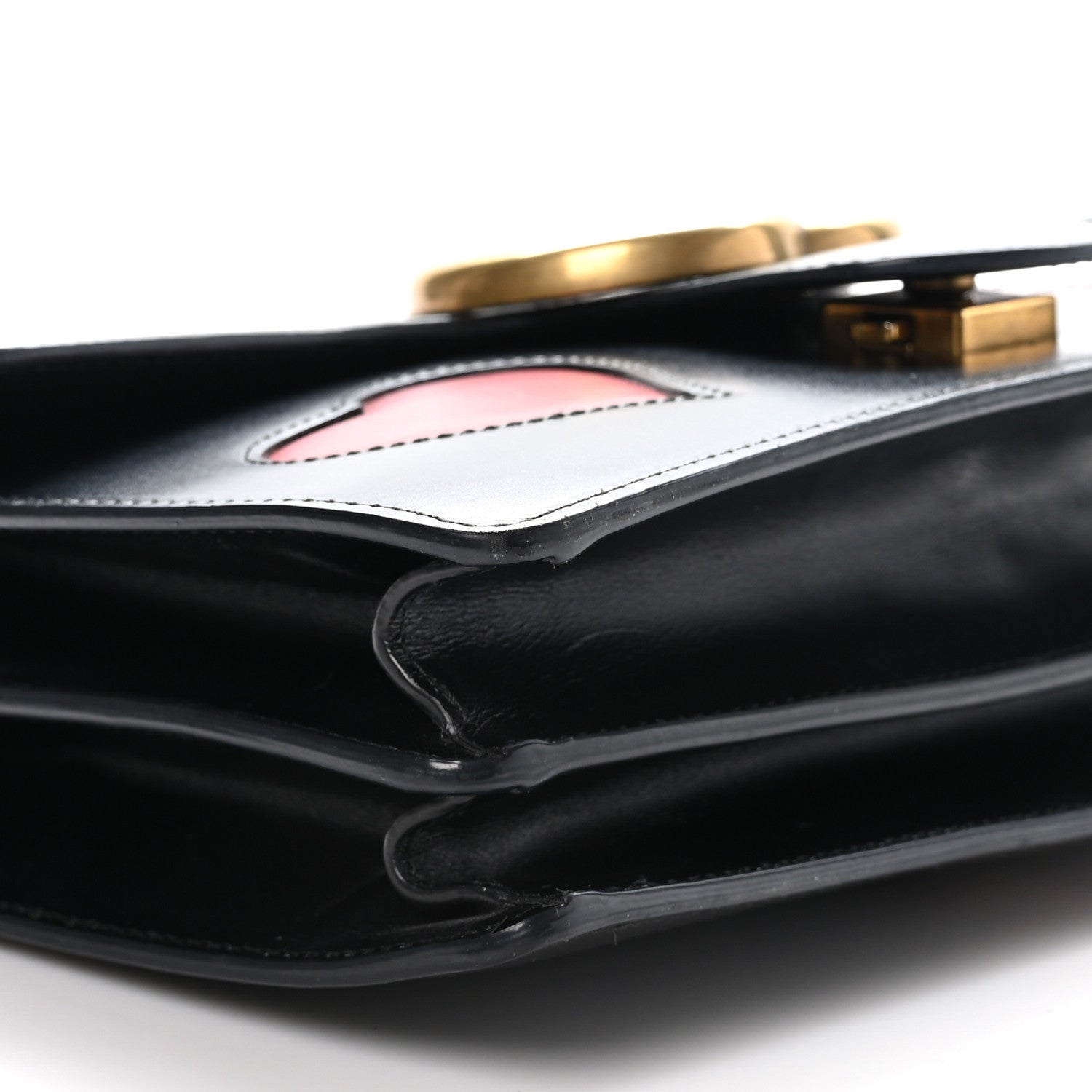 Gucci Knight Calfskin Malaga Kid Heart Medium GG Marmont Chain Handle Bag Black Hibiscus Red Multicolor 9 of 11