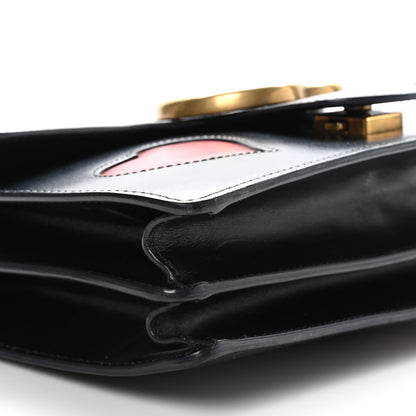 Gucci Knight Calfskin Malaga Kid Heart Medium GG Marmont Chain Handle Bag Black Hibiscus Red Multicolor 9 of 11