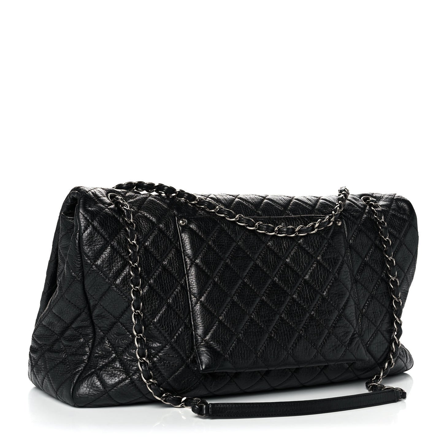 Calfskin Quilted XXL Travel Flap Bag Black
