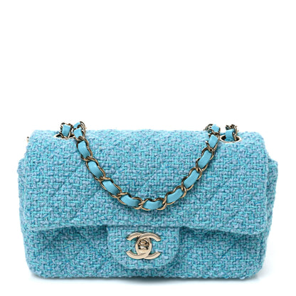 Chanel Wool Tweed Quilted Mini Rectangular Flap Turquoise Light Blue 1 of 10