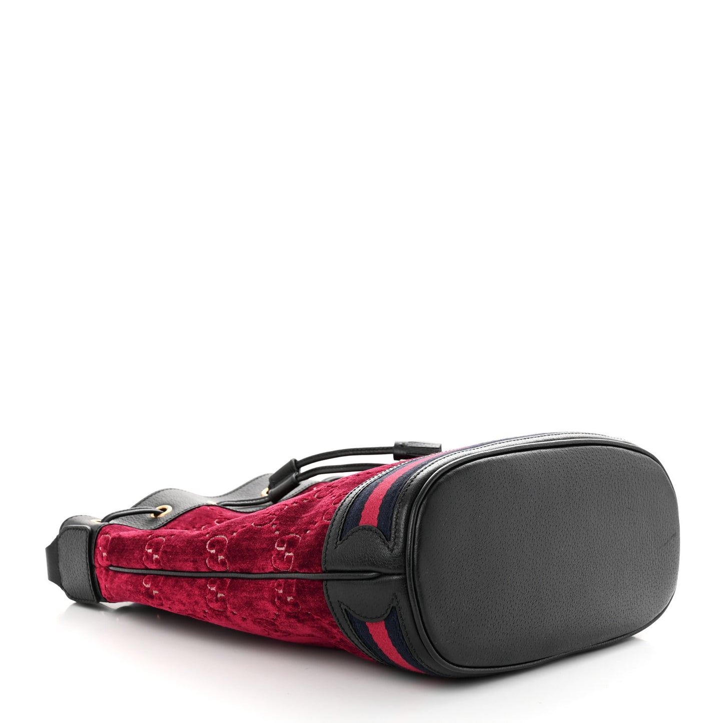 Velvet GG Monogram Textured Calfskin Web Bucket Bag Red Cipria Black