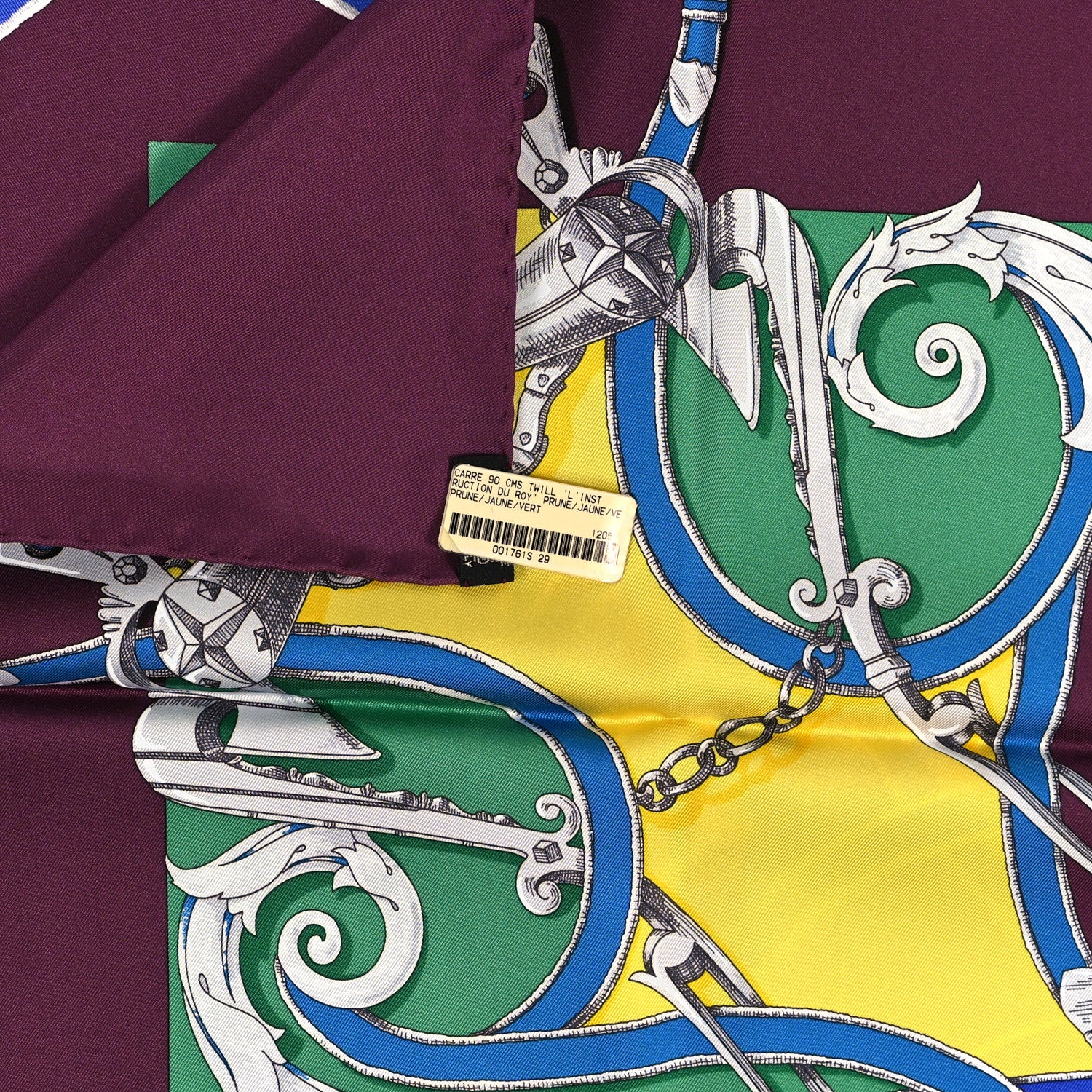 Hermes Silk L'Instruction Du Roy Scarf 90 Prune Jaune Vert 3 of 4