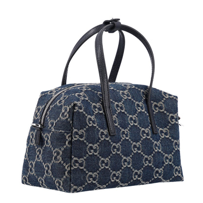 Gucci Washed Denim GG Monogram Mini Boston Bag Dark Blue 3 of 10