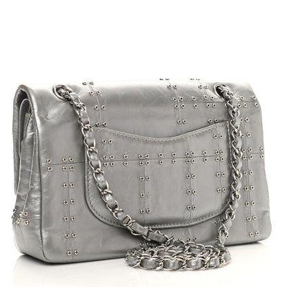 Chanel Glazed Calfskin Grommet Embellished Medium Airline Double Flap Silver 3 of 13