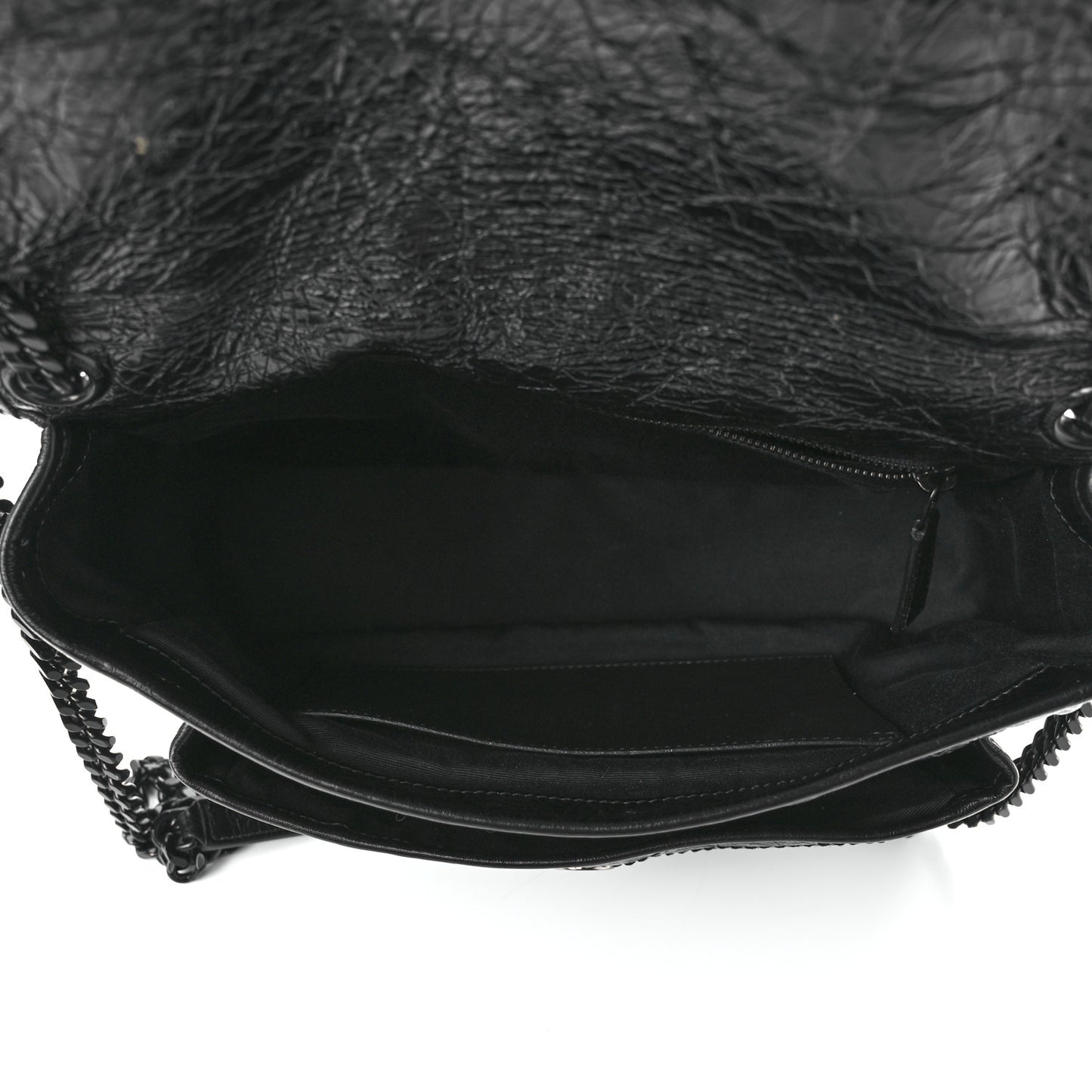 Crinkled Calfskin Matelasse Monogram Medium Niki Chain Satchel Black