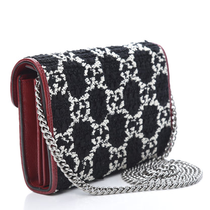 Gucci Tweed GG Monogram Mini Dionysus Chain Wallet Black White Romantic Cherry 3 of 10