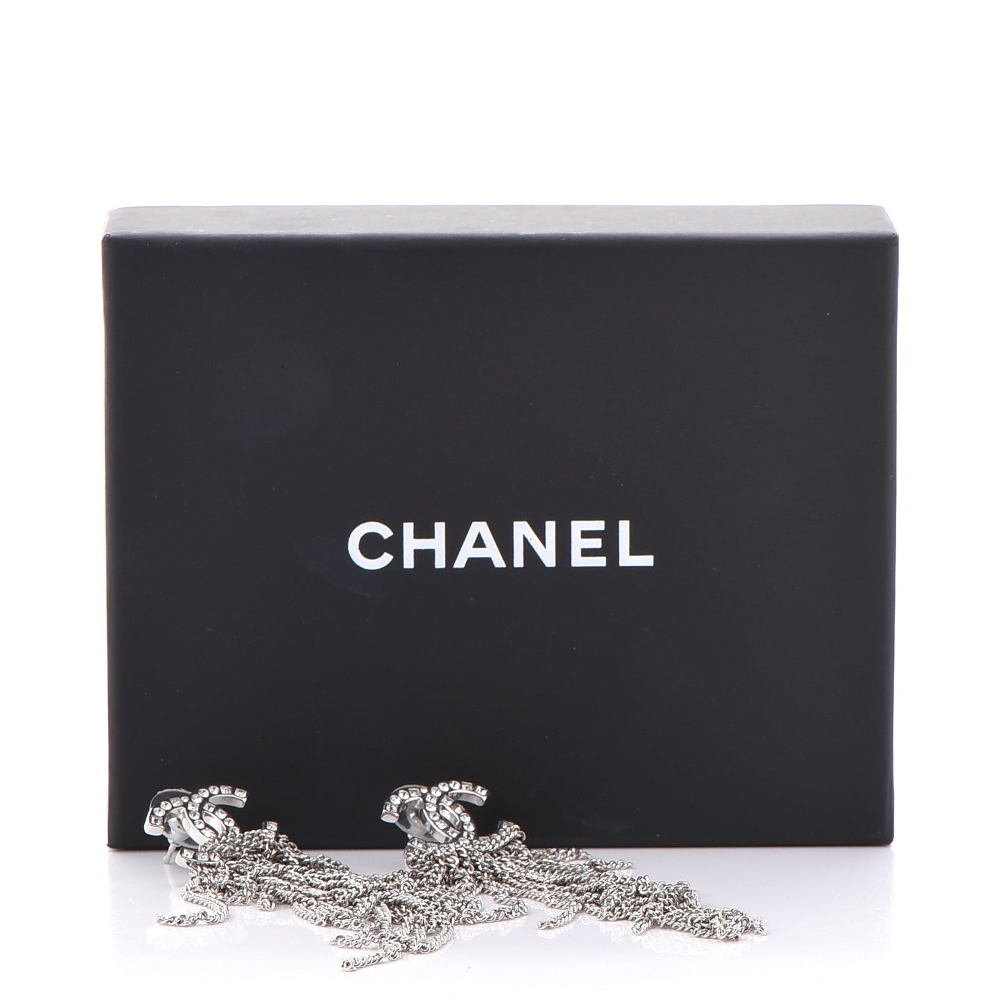 Crystal CC Chain Drop Earrings Silver