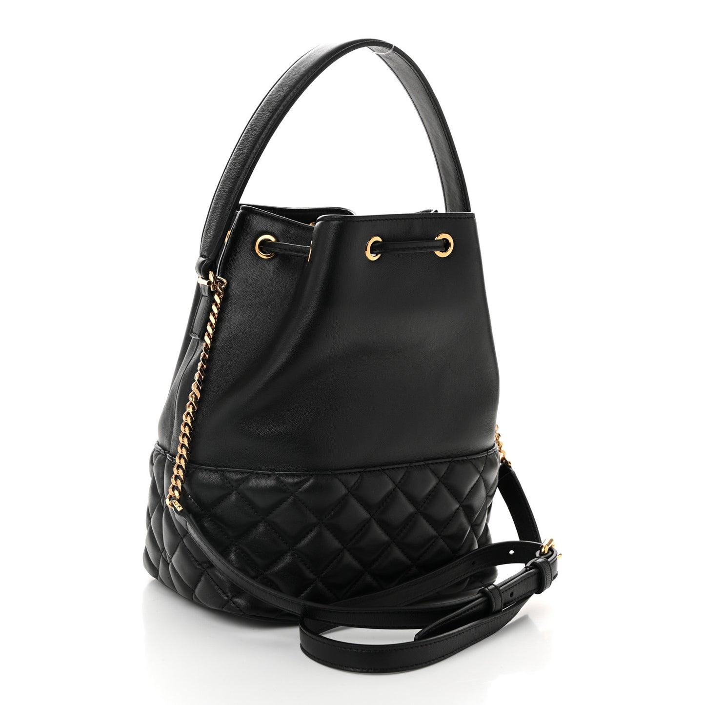 Nappa Quilted Medusa Top Handle Bucket Bag Black