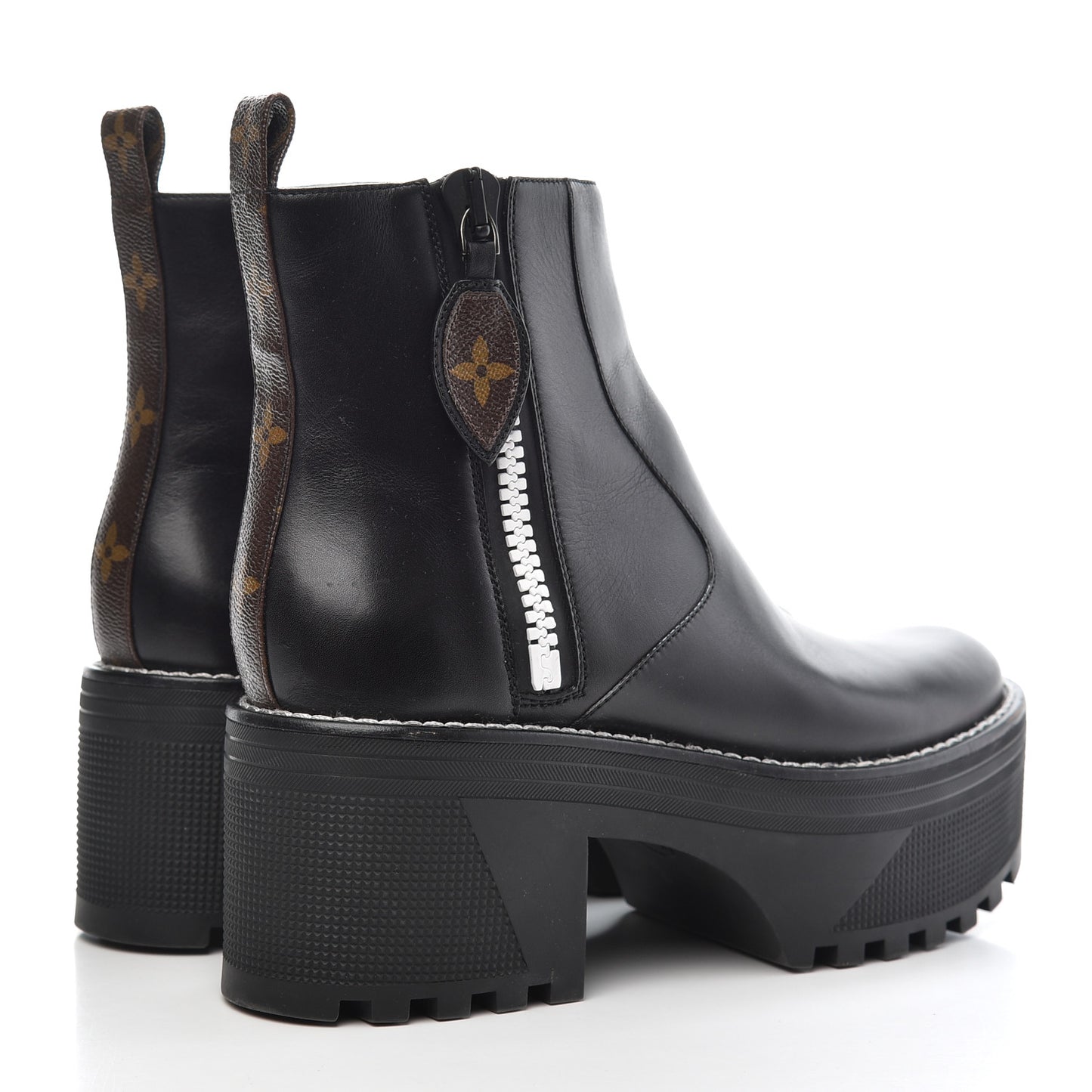 Calfskin Monogram Power Squad Flat Ankle Boots 39 Black