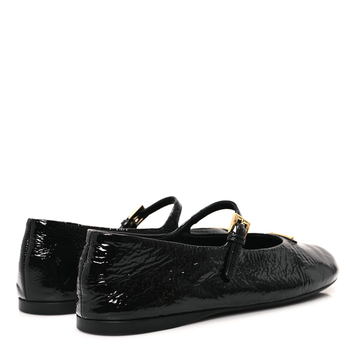 Patent Metal Triangle Logo Ballet Flats 37 Black