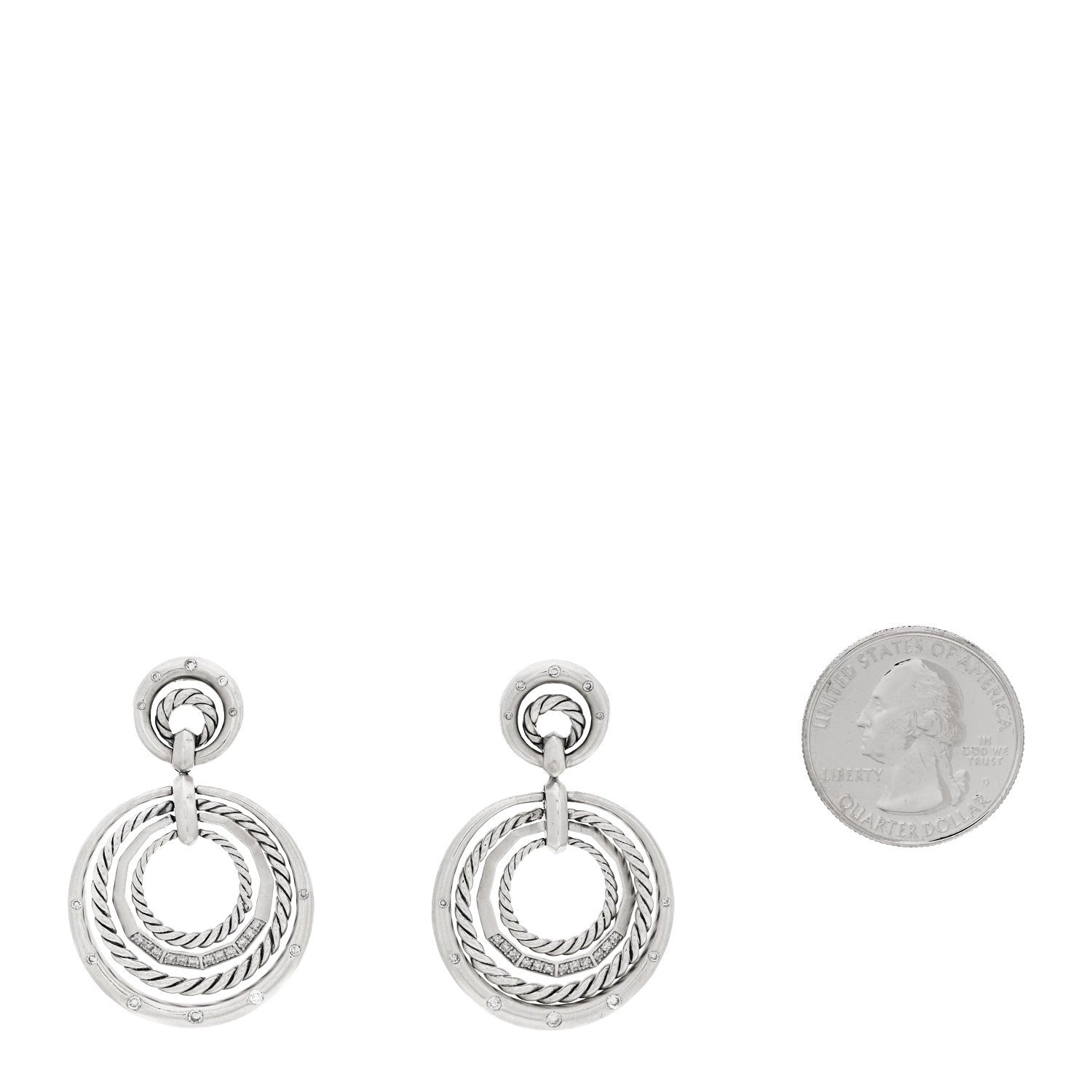 David Yurman Sterling Silver Diamond 27mm Stax Drop Earrings 2 of 4