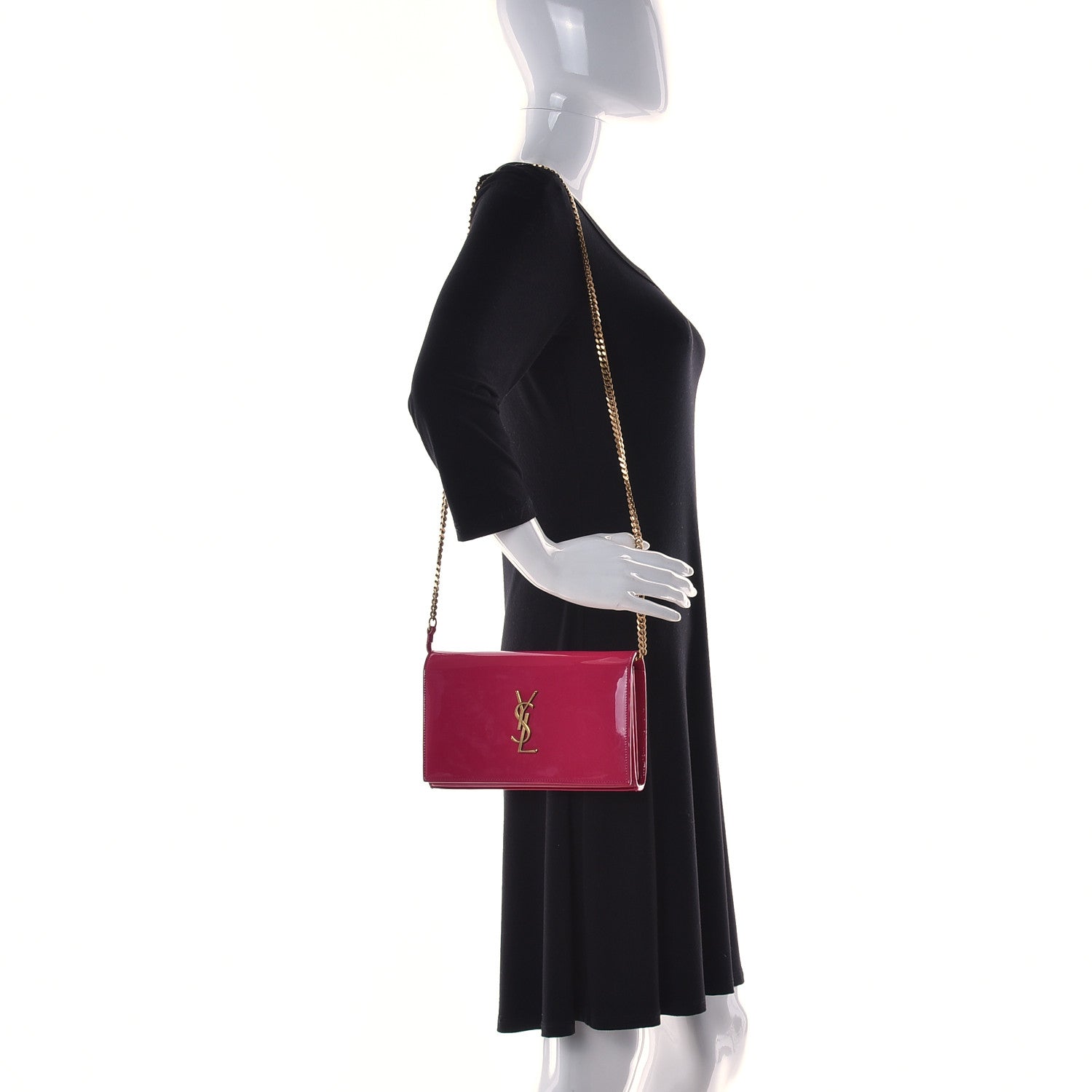 Saint Laurent Patent Calfskin Monogram Kate Wallet On Chain Fresh Fuxia 2 of 11