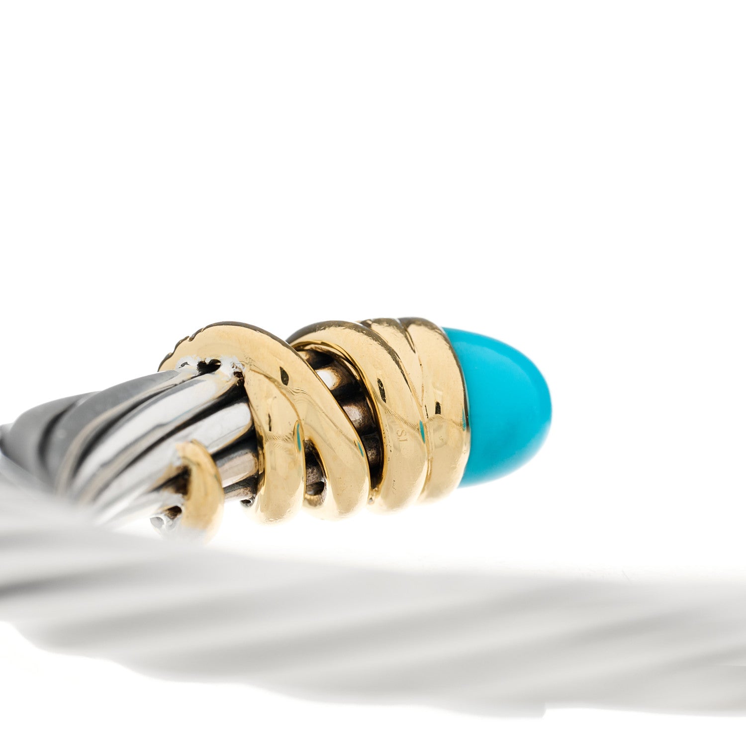 David Yurman Sterling Silver 18K Yellow Gold Diamond Turquoise 6mm Helena Cuff Bracelet 3 of 4