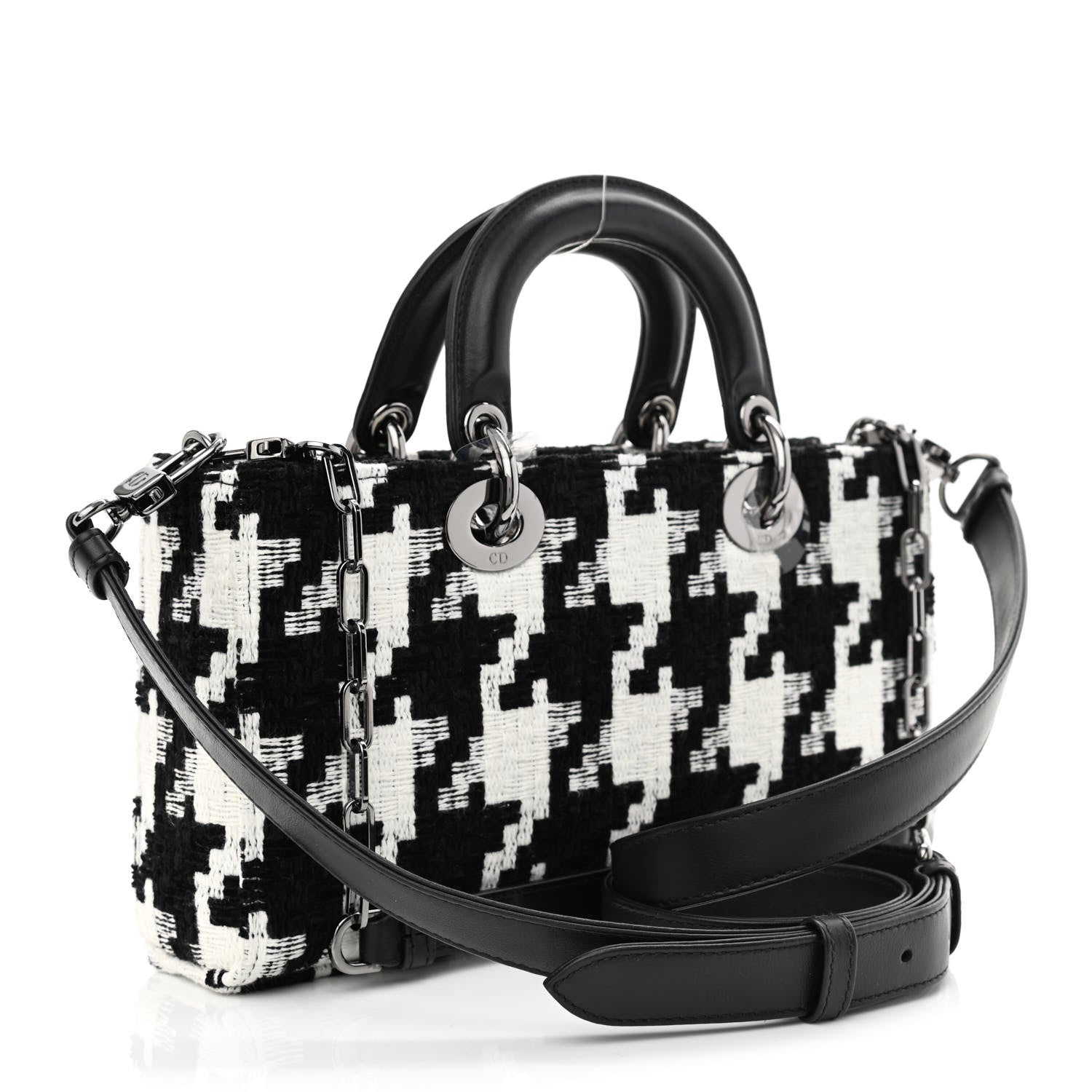 Christian Dior Canvas Macro Houndstooth Lady D-Joy Black White 2 of 11