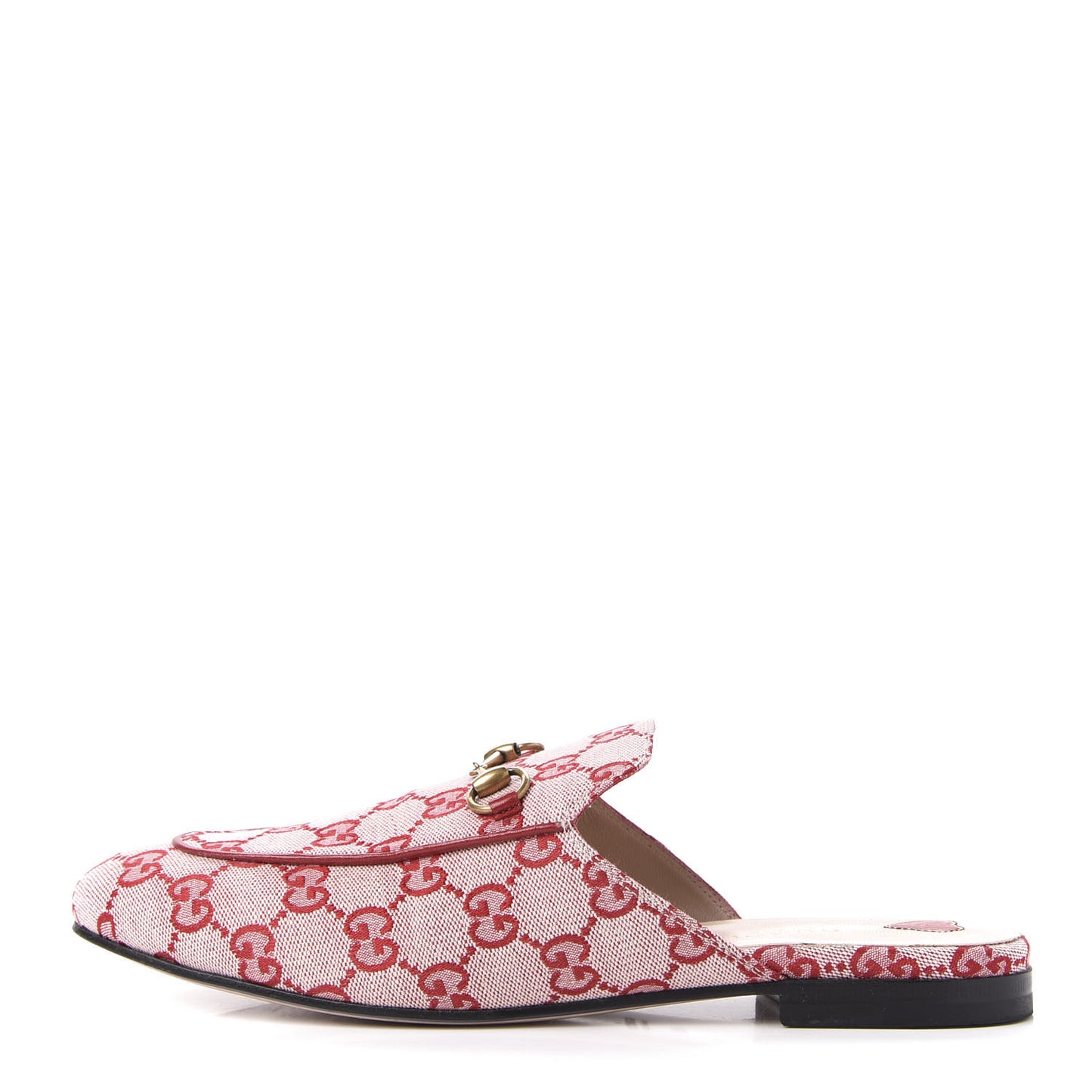 Canvas GG Monogram Horsebit Womens Princetown Slippers 40 Gardenia Hibiscus Red