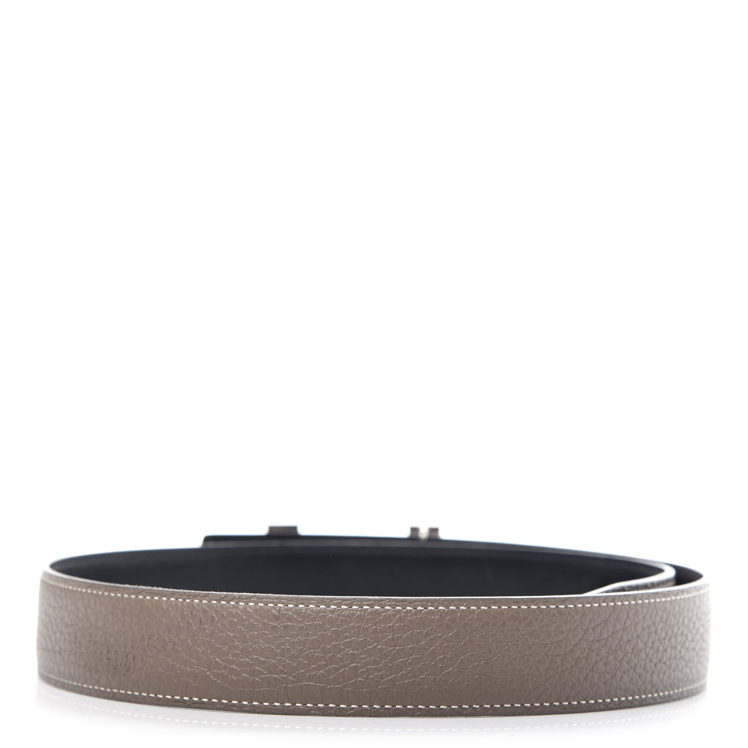 Hermes Togo Box 32mm Enamel Quizz H Belt 80 Black Etoupe 2 of 8