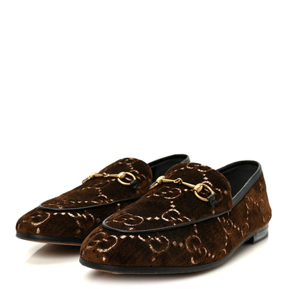 Gucci Velvet GG Monogram Horsebit Womens Jordaan Loafers 40 Brown Black 4 of 10