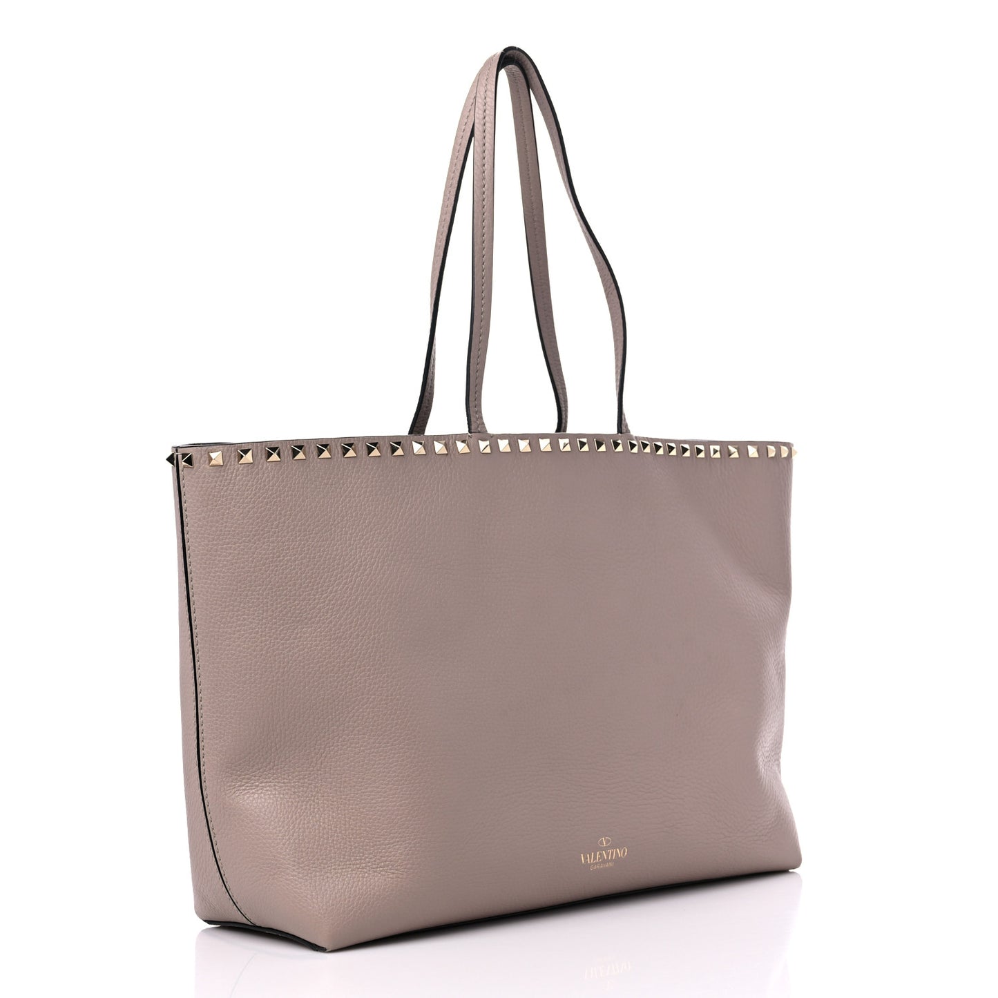 Grained Calfskin Rockstud Shoulder Tote Poudre