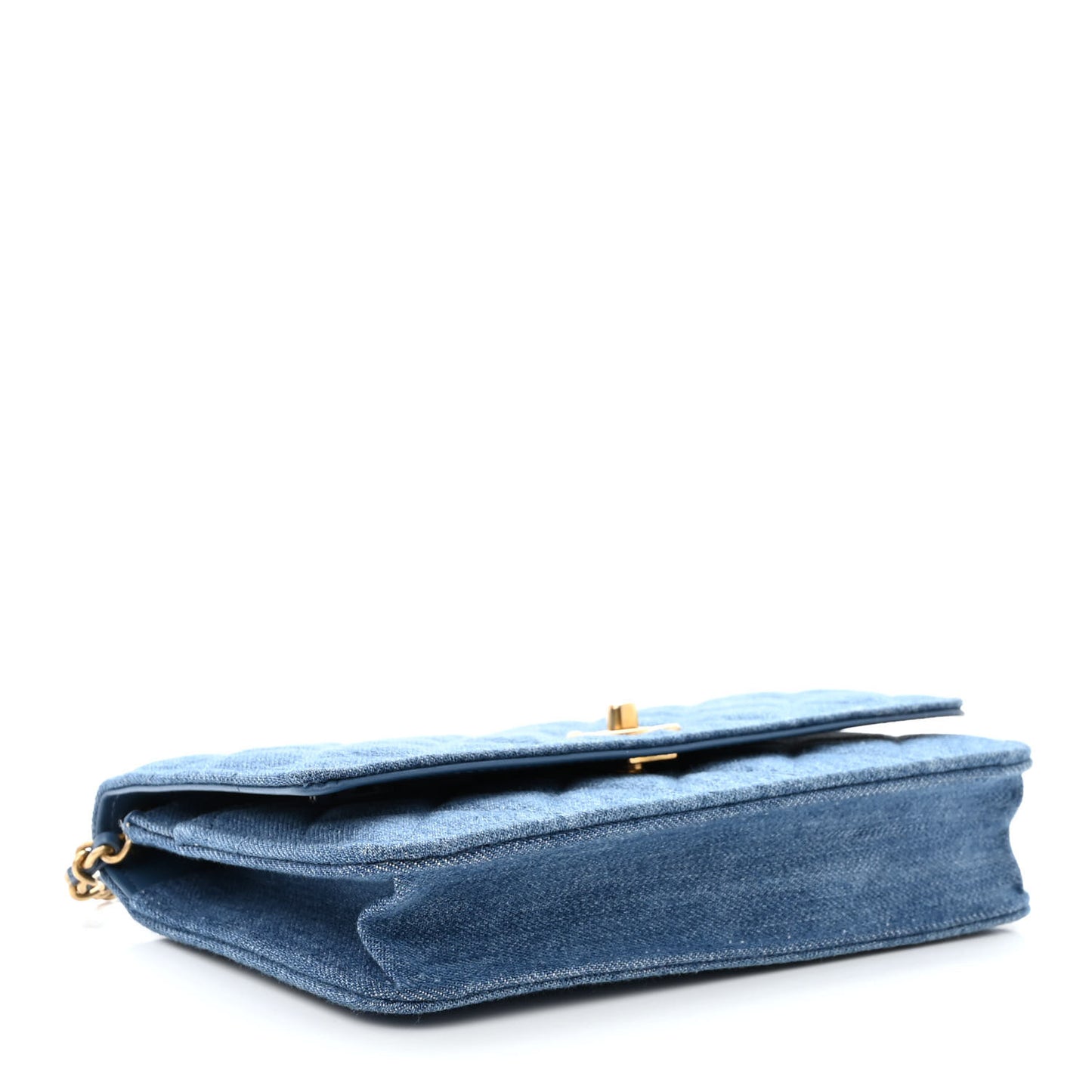 Denim Quilted CC Pearl Crush Wallet on Chain WOC Blue