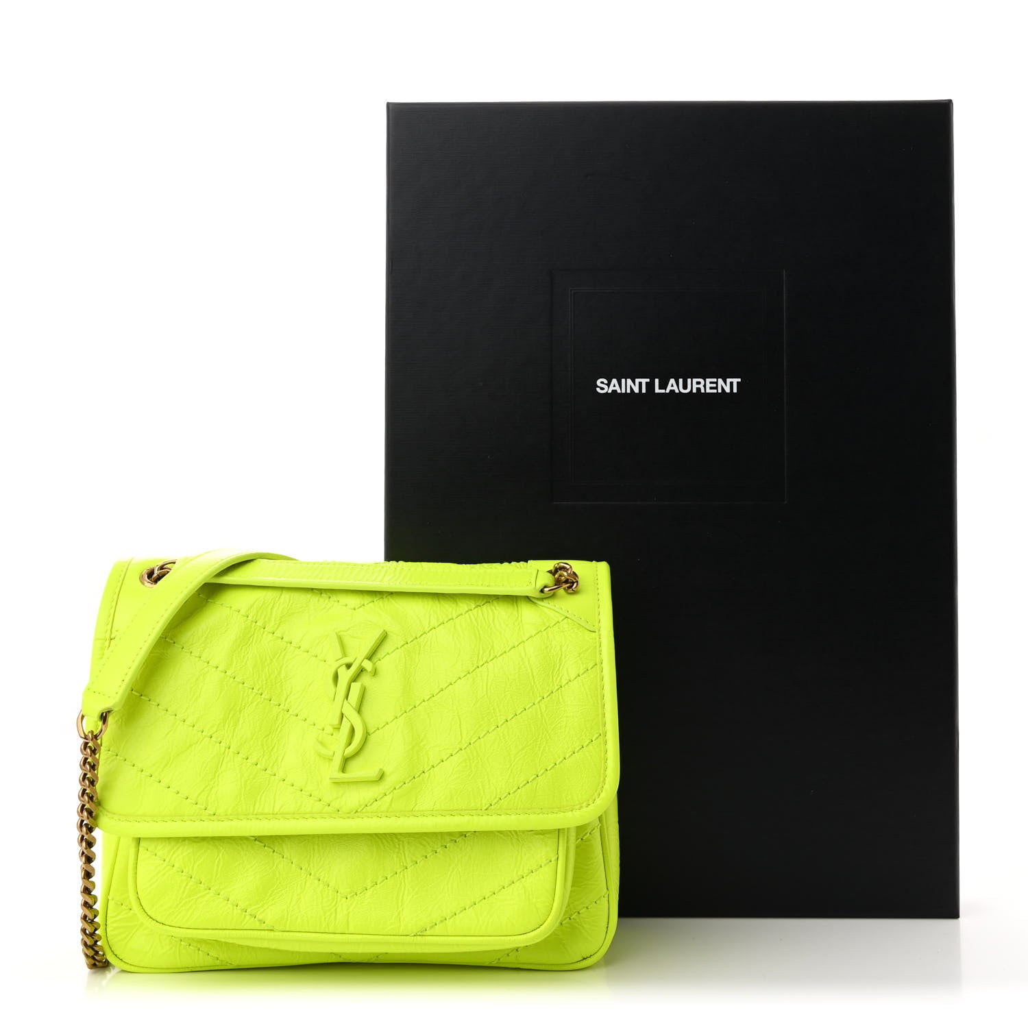 Saint Laurent Crinkled Calfskin Matelasse Monogram Baby Niki Chain Satchel Flou Yellow 12 of 12