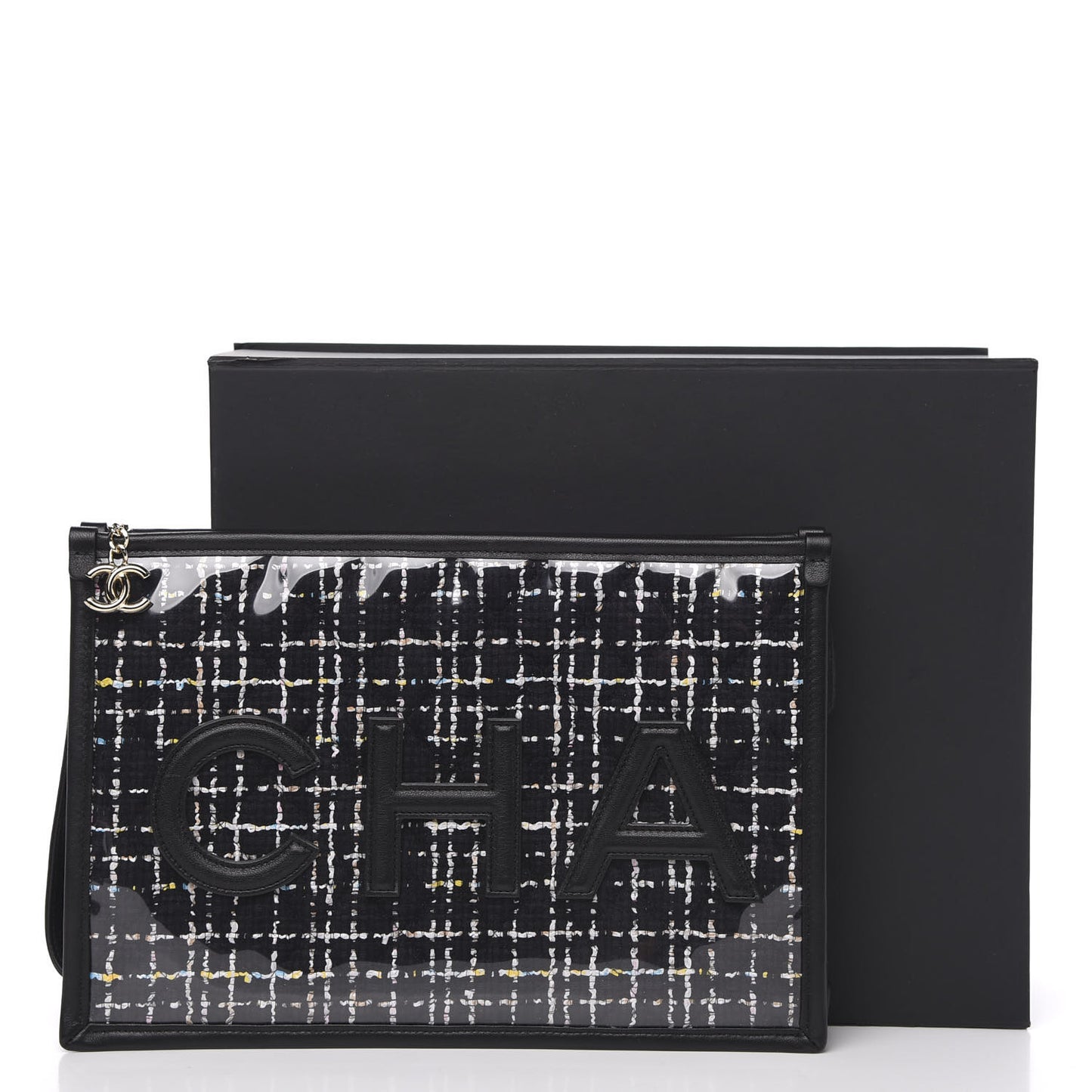 Tweed PVC Lambskin Large Pouch Black