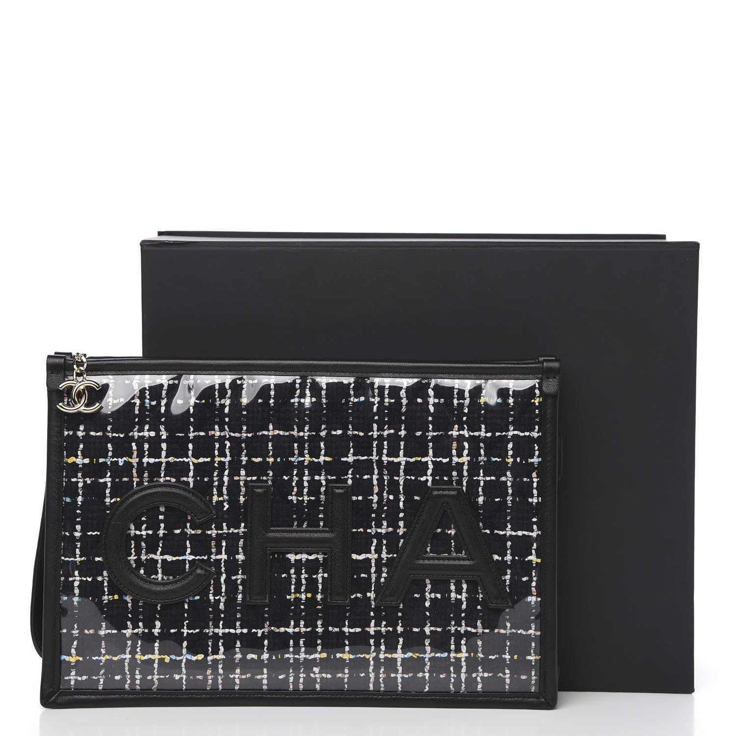 Chanel Tweed PVC Lambskin Large Pouch Black 10 of 10