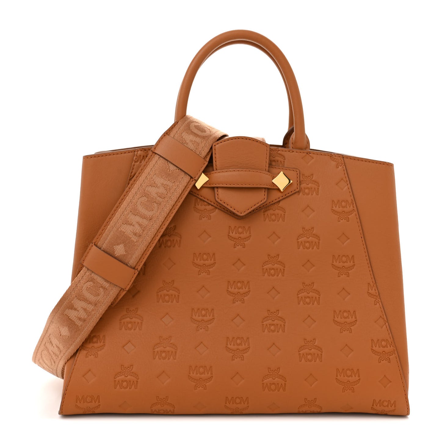 Calfskin Ottomar Monogram Medium Essential Tote Cognac