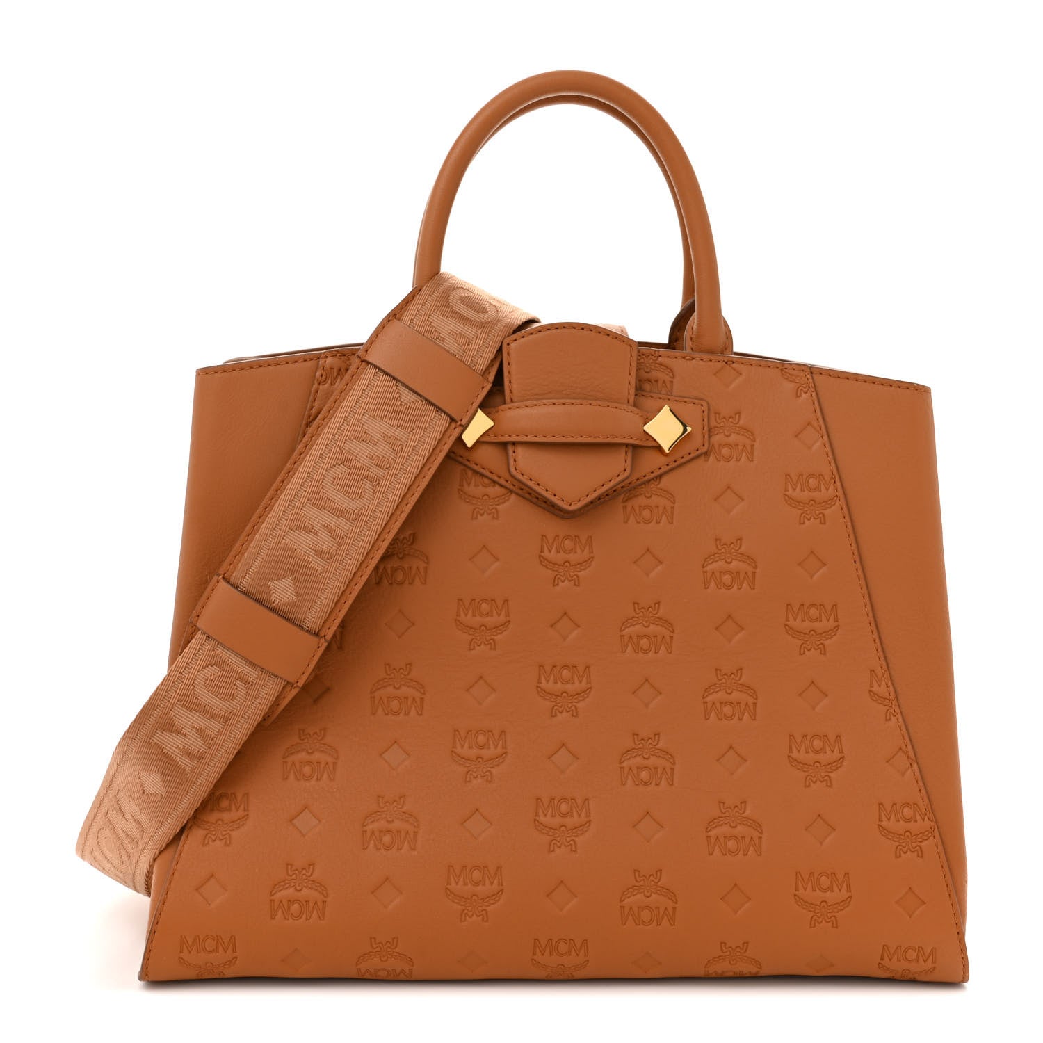 MCM Calfskin Ottomar Monogram Medium Essential Tote Cognac 1 of 14