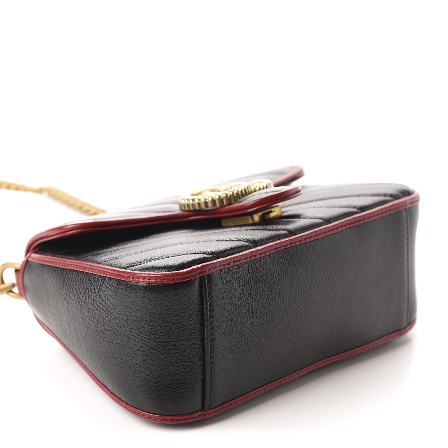 Vintage Effect Calfskin Matelasse Diagonal Mini Torchon GG Marmont Top Handle Shoulder Bag Black Romantic Cherry