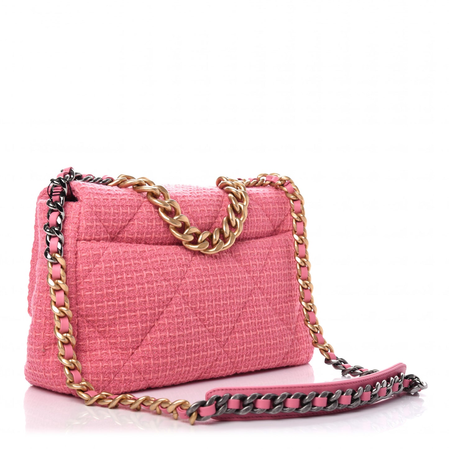 Metallic Tweed Quilted Large Chanel 19 Flap Pink