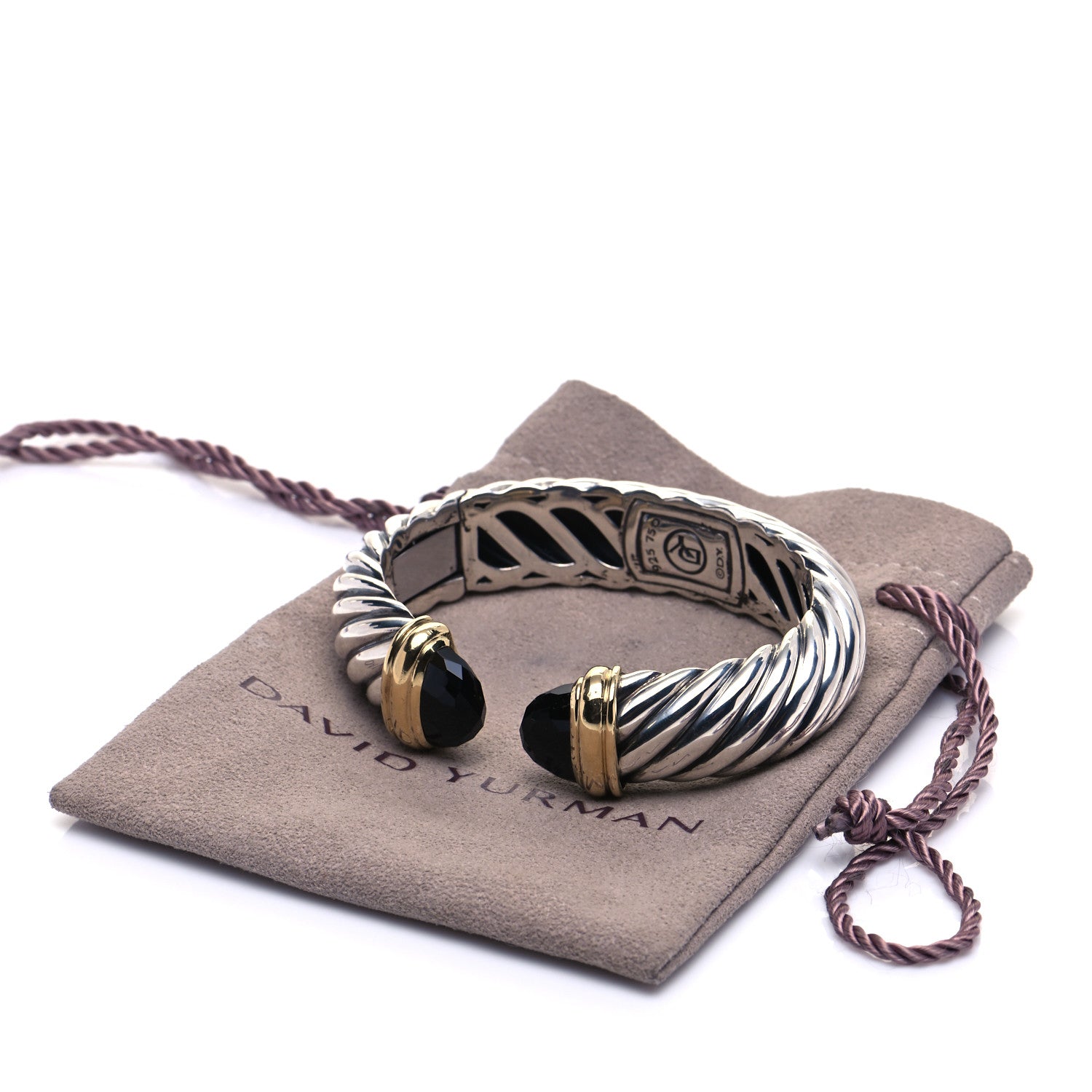 David Yurman Sterling Silver 18K Yellow Gold Black Onyx 15mm Waverly Bracelet 7 of 7