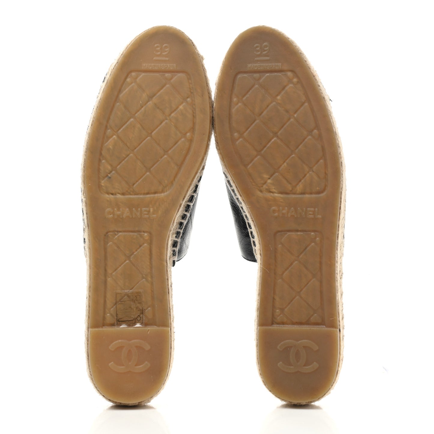 Iridescent Goatskin Patent CC Espadrille Mules 39 Black
