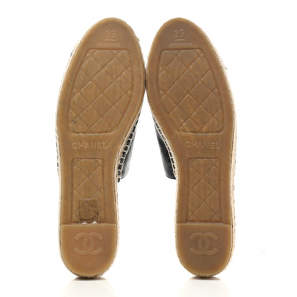 Chanel Iridescent Goatskin Patent CC Espadrille Mules 39 Black 5 of 10