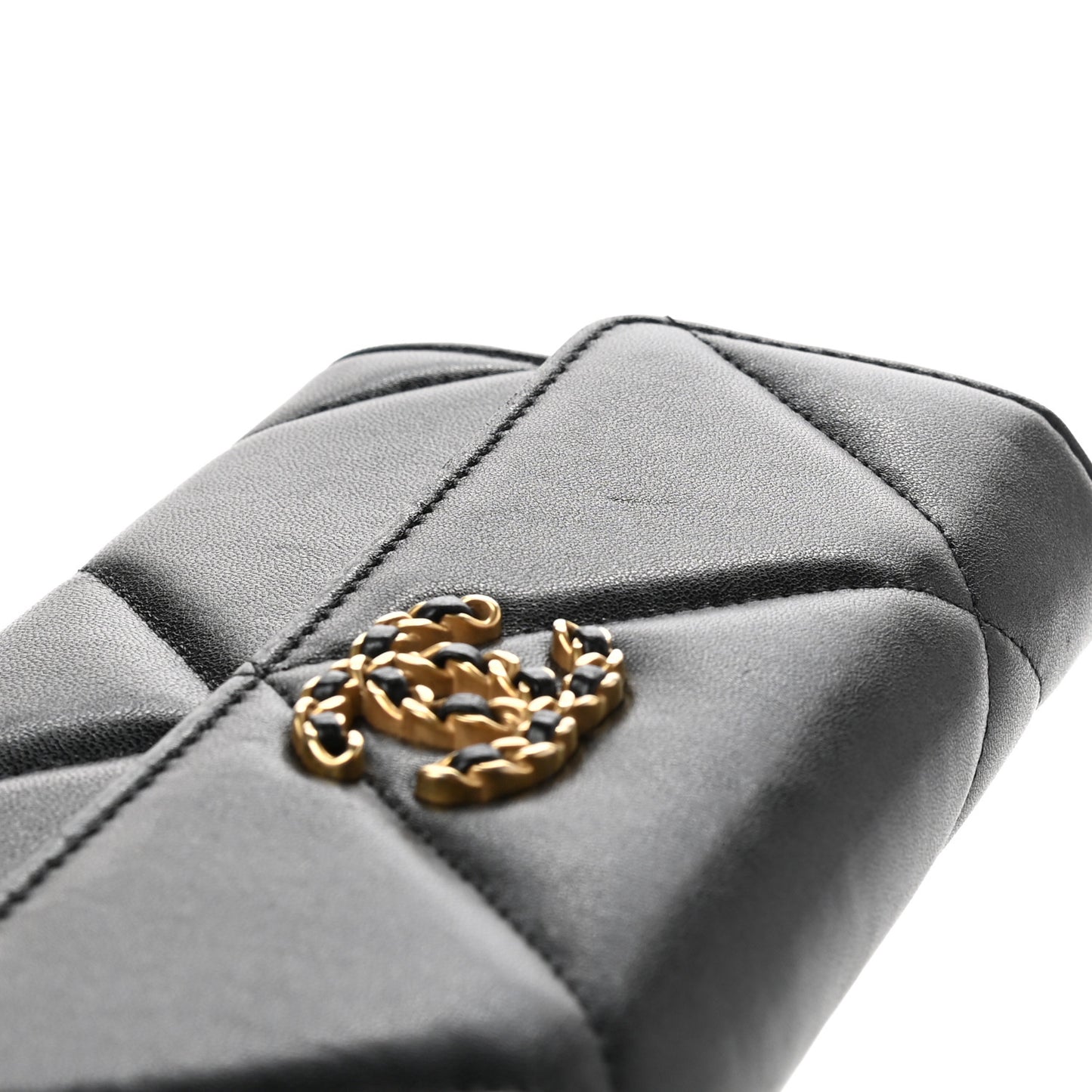 Lambskin Quilted Chanel 19 Flap Wallet Black