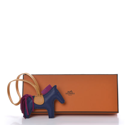 Hermes Milo Lambskin Grigri Rodeo Horse Bag Charm PM Bleu Saphir Rose Pourpre Bouton D'Or 4 of 4