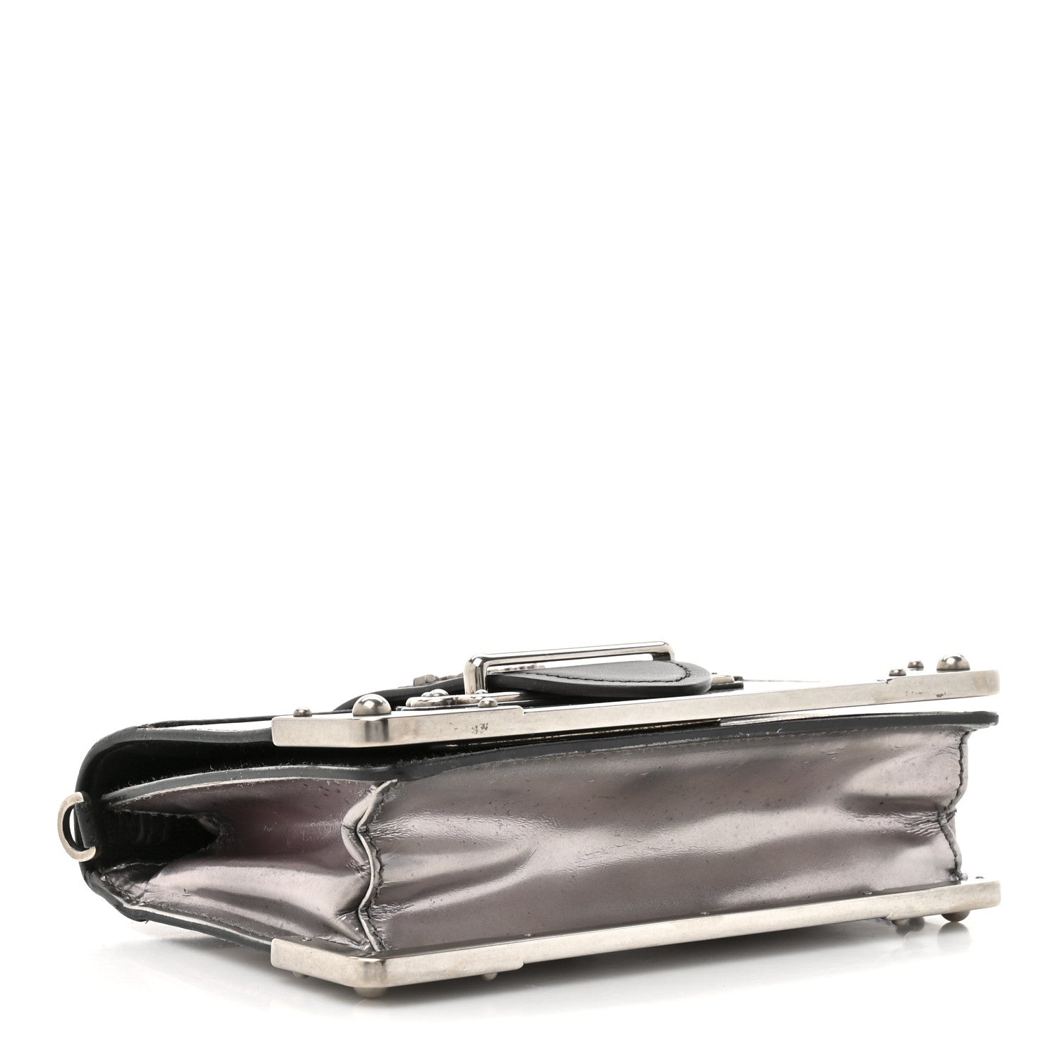 Prada Metallic Vitello Saffiano Cahier Bag Silver Black 4 of 15