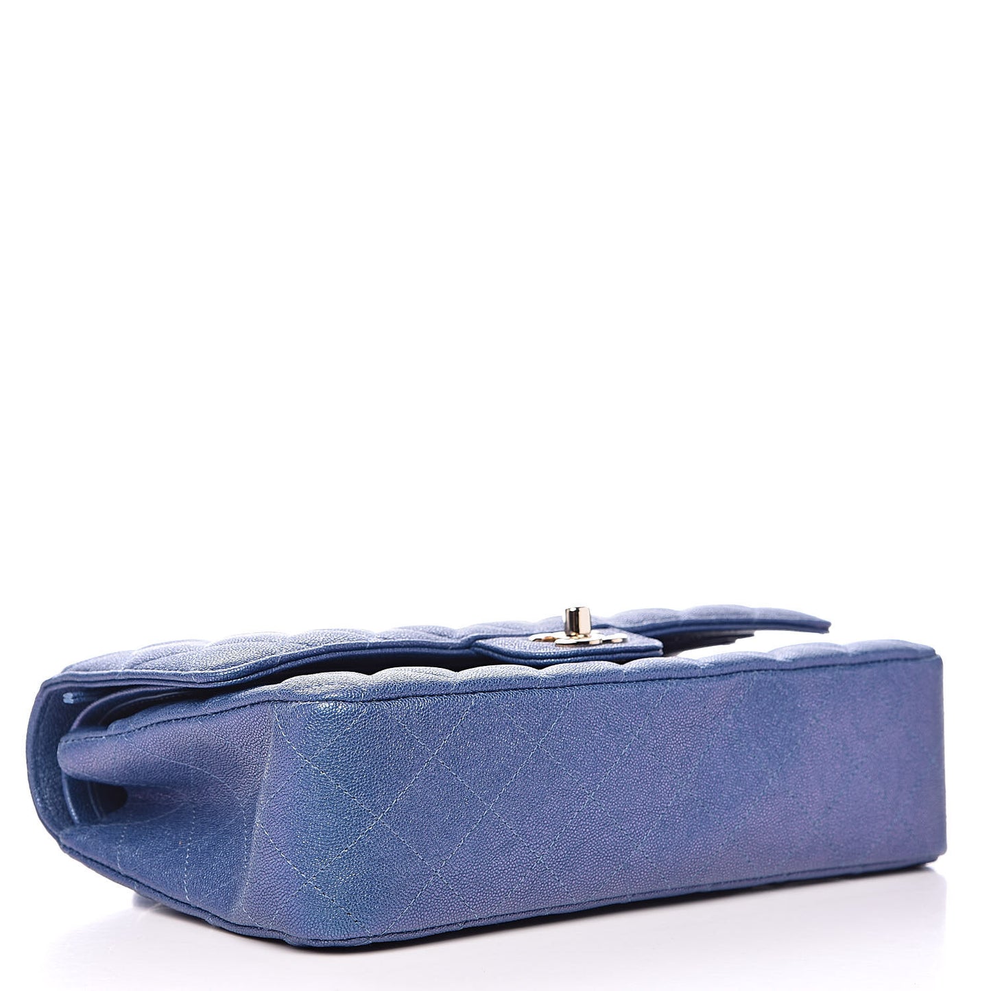 Iridescent Caviar Quilted Medium Double Flap Dark Blue