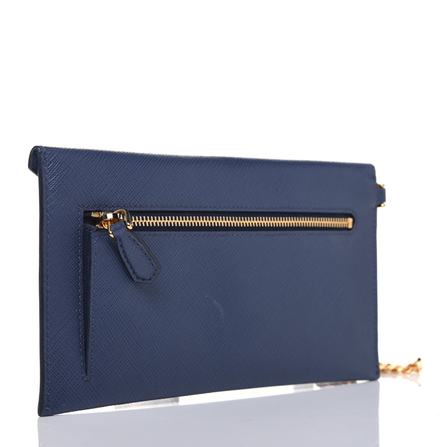 Saffiano City Calf Clutch With Chain Bluette
