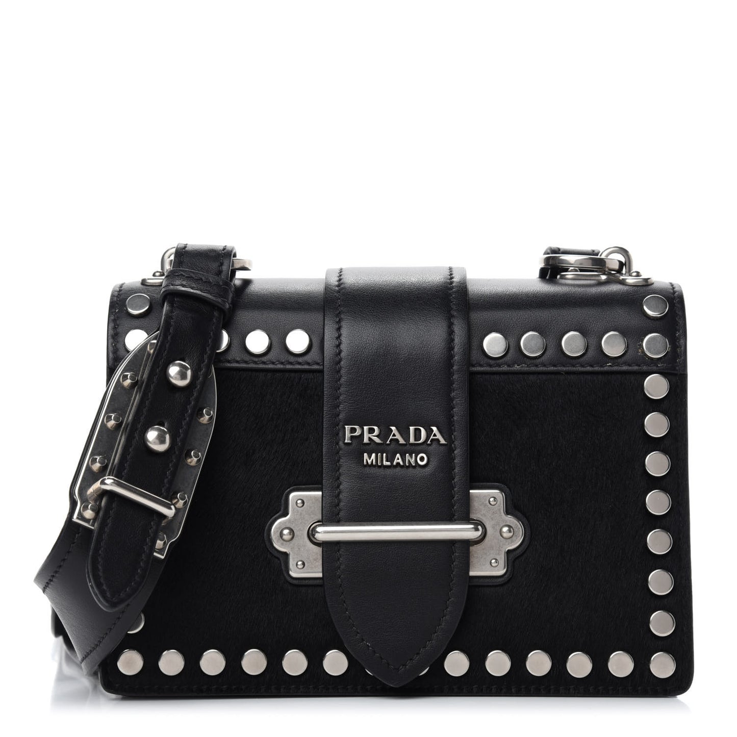Calf Hair City Calfskin Studded Cahier Bag Black