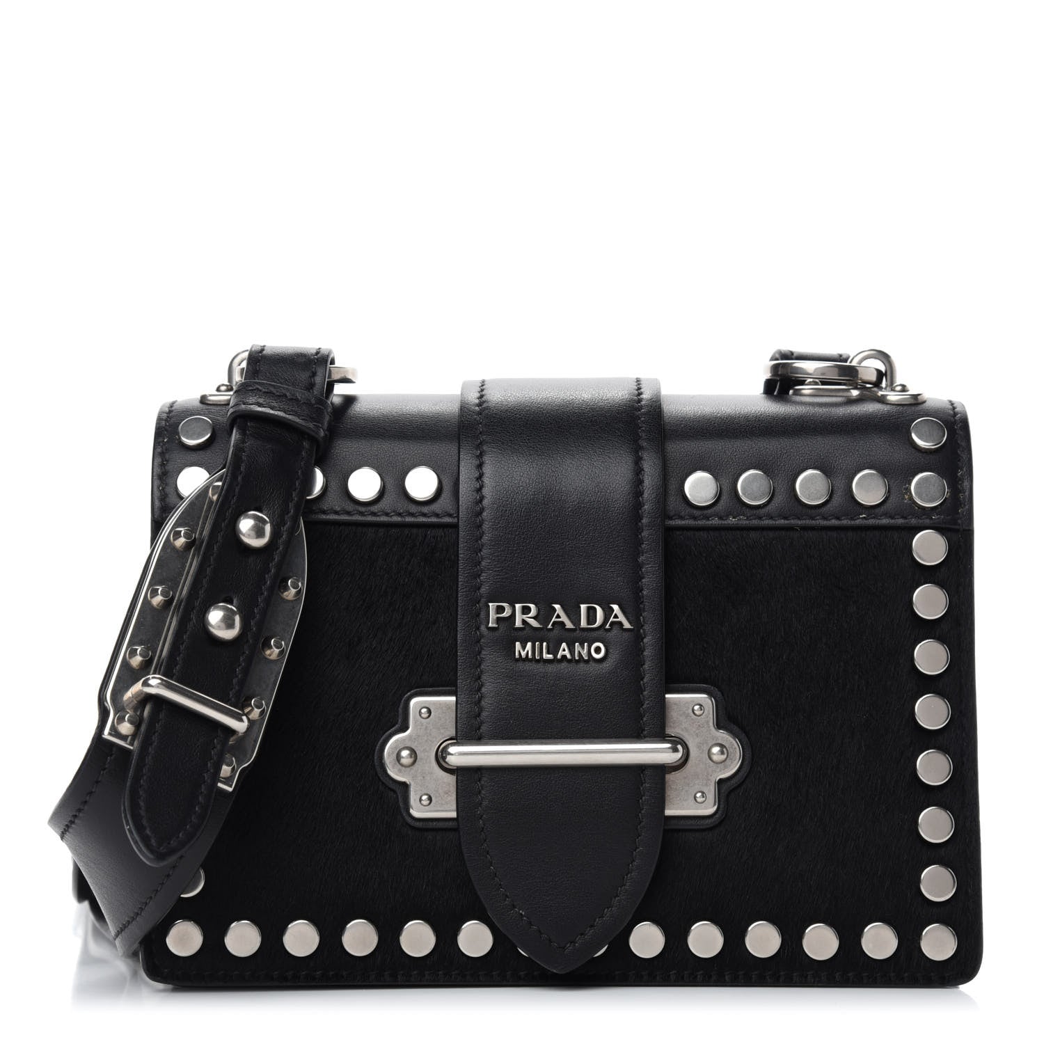 Prada Calf Hair City Calfskin Studded Cahier Bag Black 1 of 12