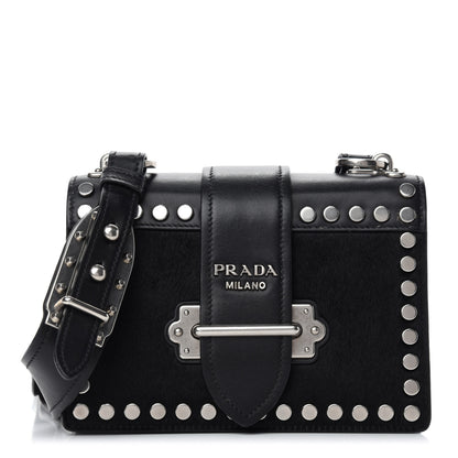 Prada Calf Hair City Calfskin Studded Cahier Bag Black 1 of 12