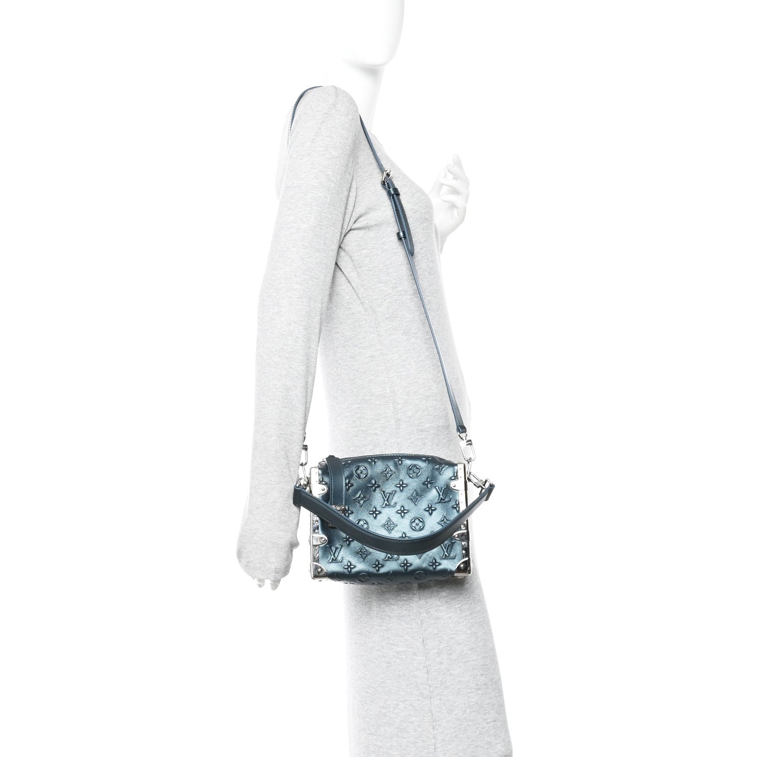 Louis Vuitton Calfskin Debossed Monogram Side Trunk Moon Bleu 3 of 11