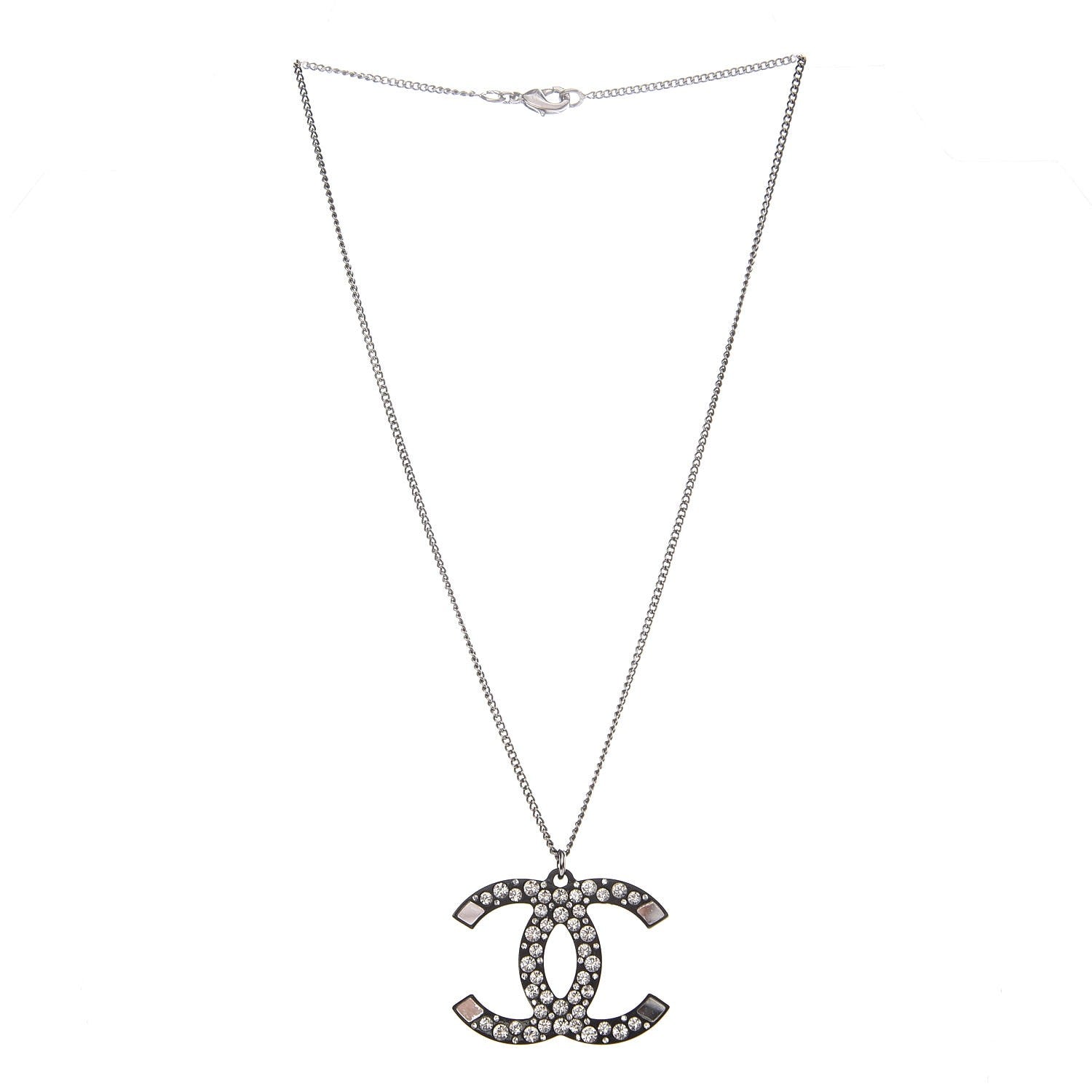 Chanel Crystal Resin CC Pendant Necklace Black 3 of 6