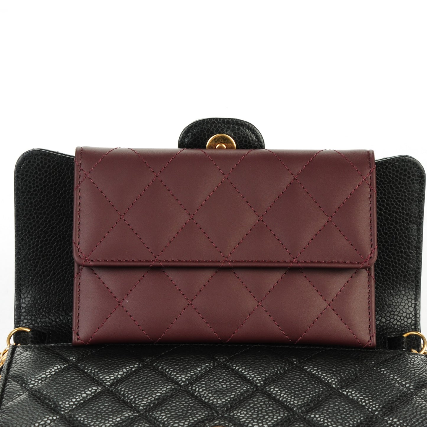 Caviar Quilted Wallet on Removable Chain Black