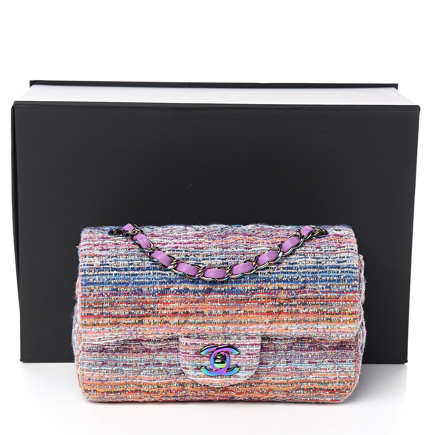 Tweed Quilted Mini Rectangular Flap Blue Pink Orange