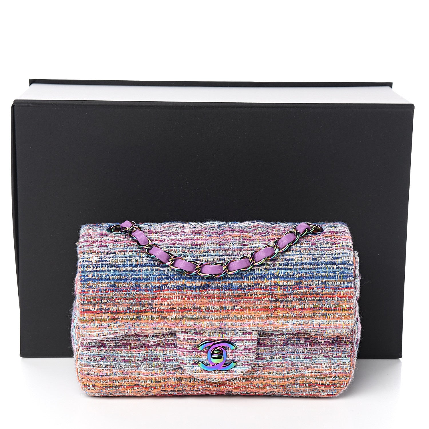 Chanel Tweed Quilted Mini Rectangular Flap Blue Pink Orange 10 of 10