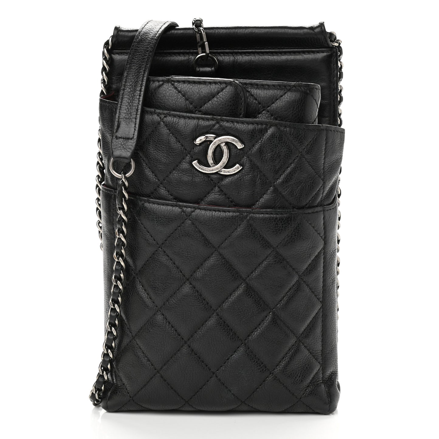 Calfskin Quilted CC Waiter Clutch Clutch With Chain Black