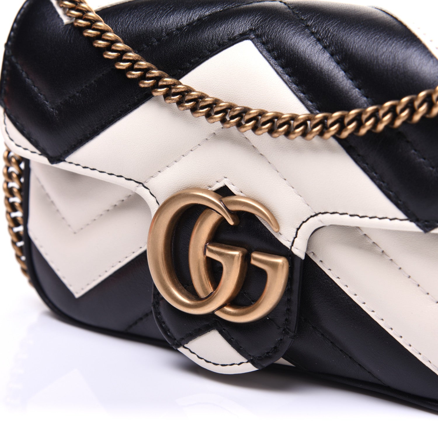 Gucci Calfskin Matelasse Super Mini GG Marmont Shoulder Bag Black White 12 of 13
