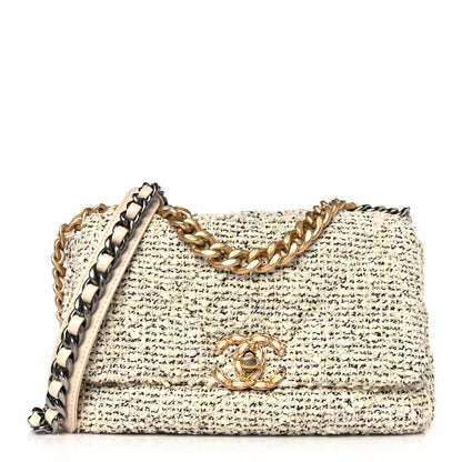 Chanel Tweed Quilted Medium Chanel 19 Flap Ecru Black 1 of 8