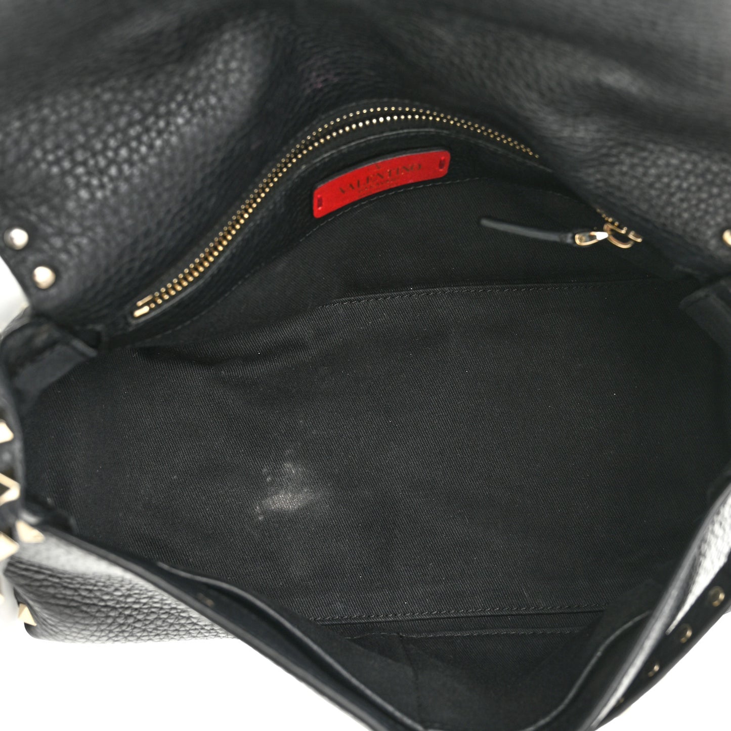 Pebbled Calfskin Medium Rockstud Top Handle Shoulder Bag Black